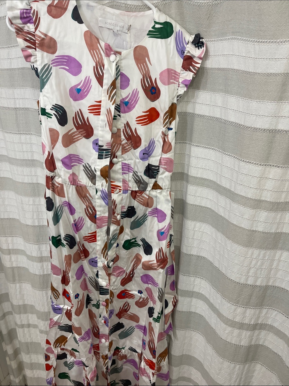 Borgo De Nor White Maxi Dress with Multicolor Hand Motif